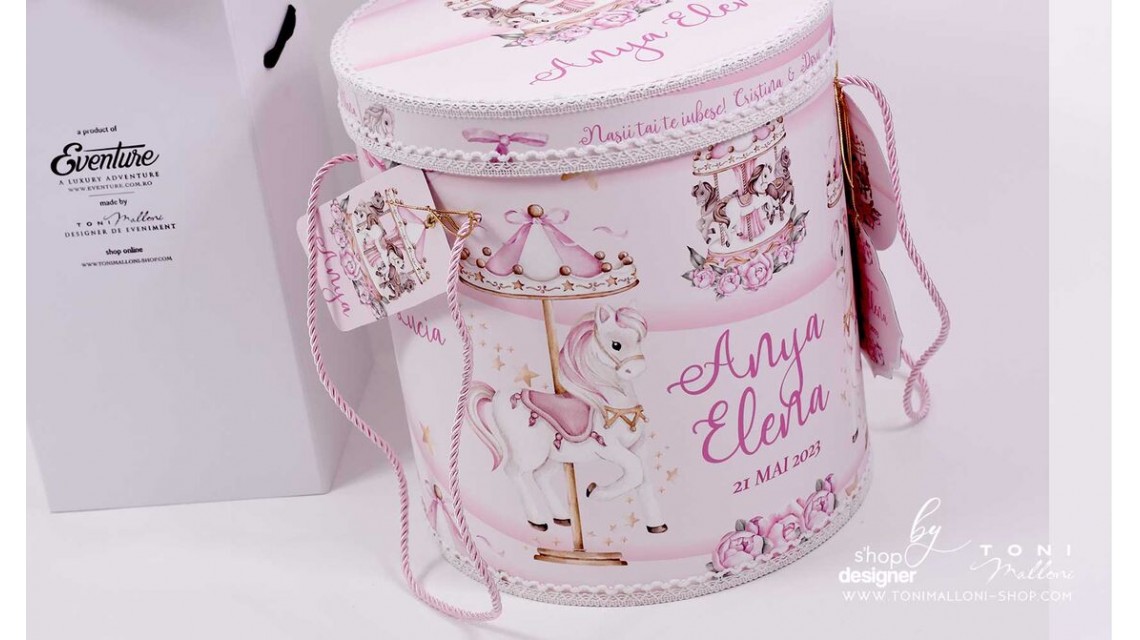 Trusou botez fetita tematic si personalizat cu ponei Pink Carousel 6